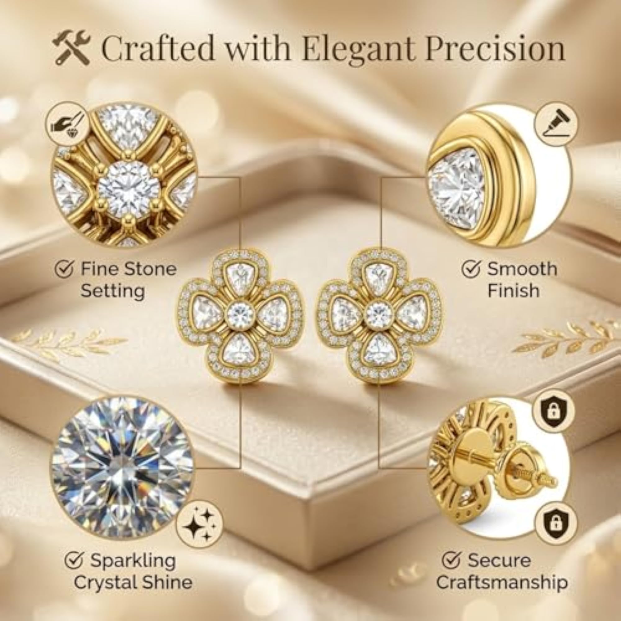 Women's 92.75 Silver Plated Floral Stud Earrings, Elegant Design
